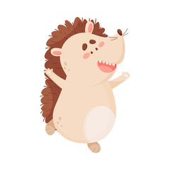 Smiling Hedgehog Character Singing and Dancing Vector Illustration