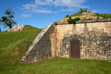 Fototapeta na wymiar Stone entrances to underground bunkers in Citadel of Blaye