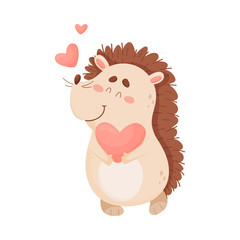 Cartoon Hedgehog Character Holding Heart in His Paws Vector Illustration