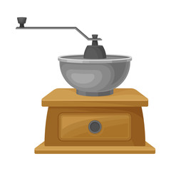 Manual Coffee Grinder with Wooden Case Vector Illustrated Item