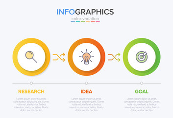 Concept of arrow business model with 3 successive steps. Three colorful graphic elements. Timeline design for brochure, presentation. Infographic design layout.