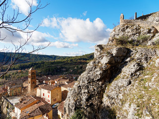 View above Moustiers-Sainte-Marie in Provence from the circuit to ramparts and gate of Riou