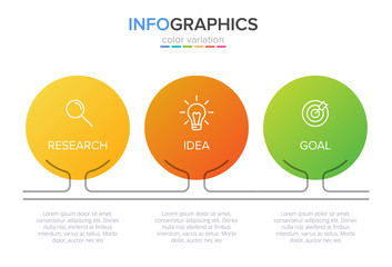 Concept of arrow business model with 3 successive steps. Three colorful graphic elements. Timeline design for brochure, presentation. Infographic design layout.