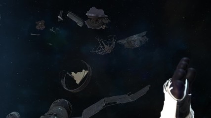 Astronaut Glove and Debris Floating in Space