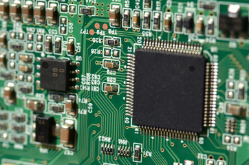 Computer board hardware motherboard microelectronics Server CPU chip semiconductor circuit core red technology background or red texture with processors concept electronic