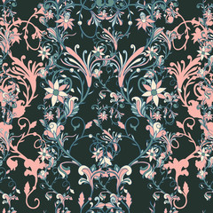 Abstract nature flower seamless pattern. Ethnic ornament, floral print, textile fabric, botanical.