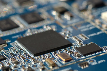 Computer board hardware motherboard microelectronics Server CPU chip semiconductor circuit core red...