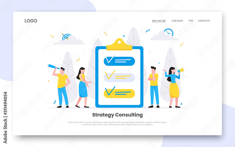 Poster teamwork concept with tiny people characters working together with big target and tiny people charac