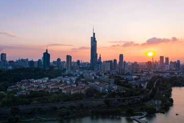 Fototapeta na wymiar Skyline of Nanjing City at Sunset