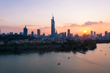 Fototapeta na wymiar Skyline of Nanjing City at Sunset