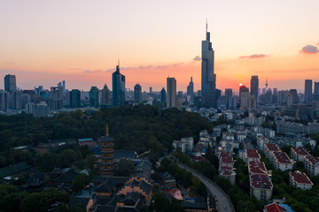 Skyline of Nanjing City at Sunset