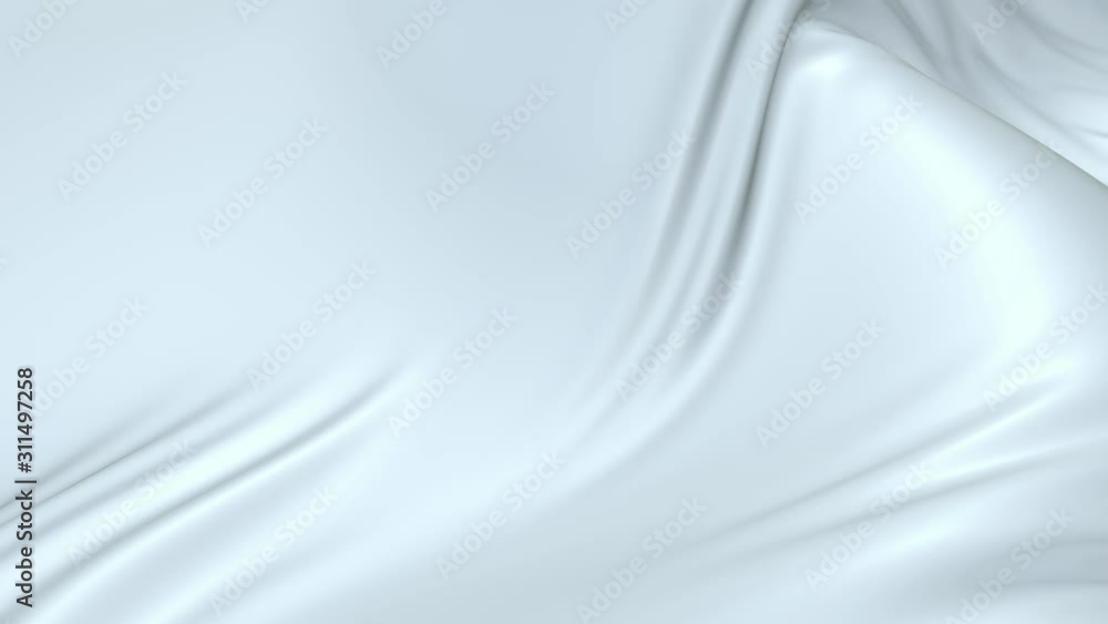 Poster white silky fabric forms beautiful folds in the air in slow motion. 4k 3d animation of wavy surface 