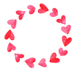 Backgrounds, frames of red black watercolor hearts. Hand drawn. Love romance theme for birthday, Valentine's day, greeting card, wedding, print