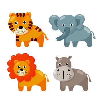 cute animal icon set isolated on white background. vector Illustration.