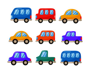 Obraz na płótnie Canvas set of cartoon cars isolated on white background. illustration vector.