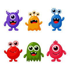 set of cute funny monster cartoon isolated on white background. illustration vector.  