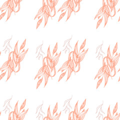 Trendy outline native foliage and leaves seamless pattern. Small and medium elements paradise flora leaves.Vector illustration.