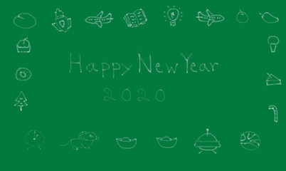 Fototapeta premium 2020 Happy new year write drawing green chalkboard for celebration blessing , appropriate the Backdrop idea copy space