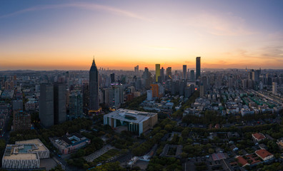 Naklejka premium Skyline of Nanjing City at Sunset