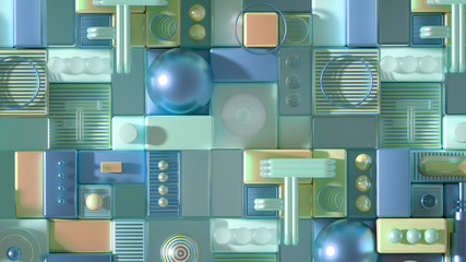 Modern minimalism futuristic background with cubes and balls. 3d illustration, 3d rendering.