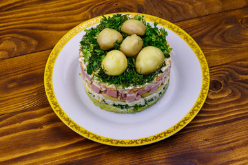 Traditional Russian layered salad 
