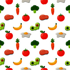 seamless pattern grocery food icons isolated on white background. illustration vector.   