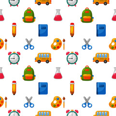 back to school seamless pattern. school supplies. education items on white background. vector Illustration.