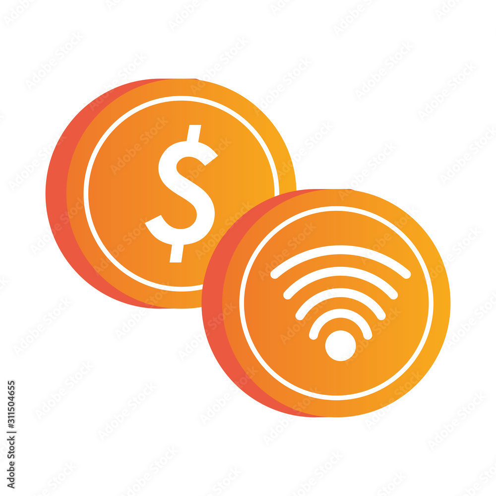 Poster wifi connection signal button with coin dollar
