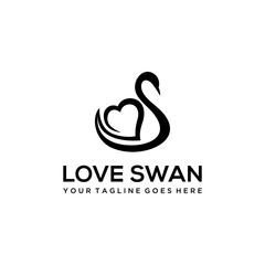 Simple clean love swan logo deign illustration