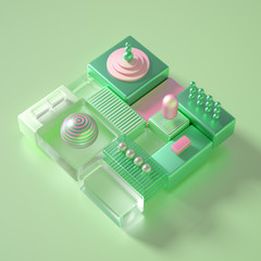 Modern minimalism futuristic background with cubes and balls. 3d illustration, 3d rendering.