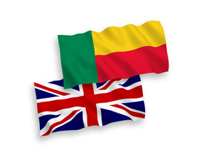 Flags of Great Britain and Benin on a white background