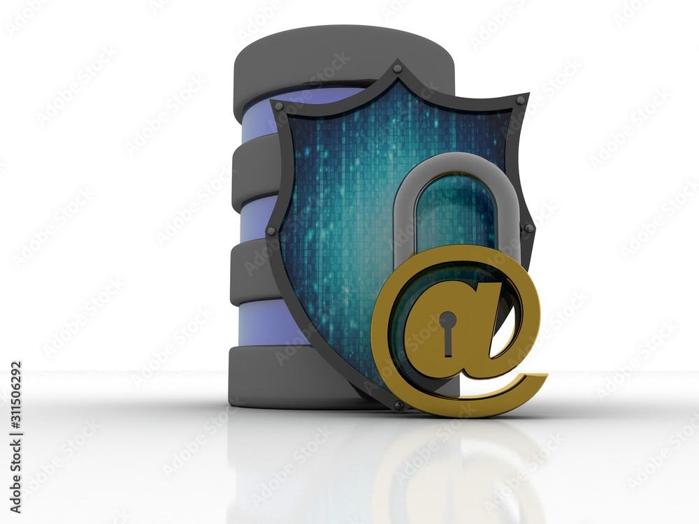 Poster 3d rendering e mail lock sign with database