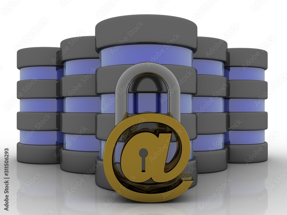 Poster 3d rendering e mail lock sign with database