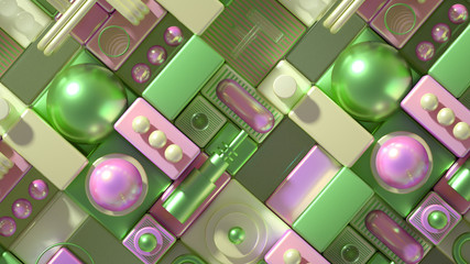 Modern minimalism futuristic background with cubes and balls. 3d illustration, 3d rendering.