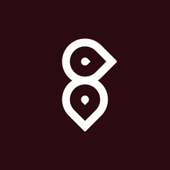 Number 8 logo template with bird simplicity and pin locator line art in flat design monogram illustration