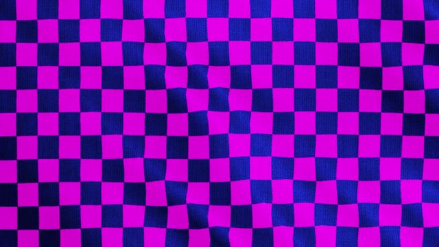 Purple and blue Checkered fabric cloth is waving animation. Vintage tartan, gingham style cotton plaid wave.