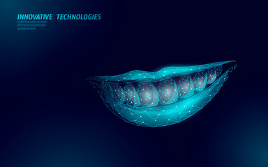 3D invisible orthodontic braces. Wonam smile tooth trainer. Dental theatment heath care medical banner. Low poly design dentist correction fix vector illustration