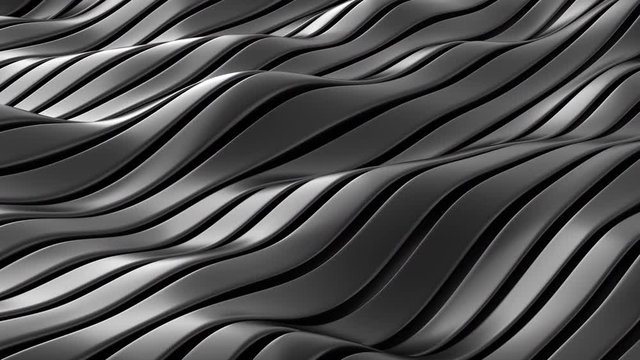 Seamless looping abstract waving metal stripe with light reflection. Industrial and technological concept. 3d rendering.