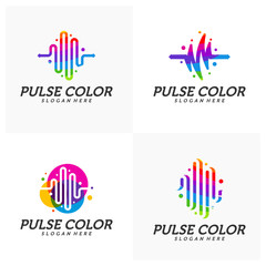 set of Colorful Pulse Logo minimalist vector, Colorful Pulse Icon Template, Creative design
