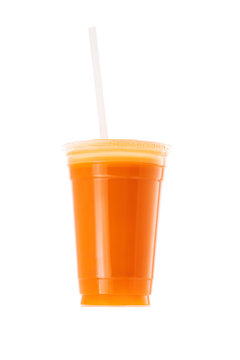 Fresh Fruit Smoothie Shake in a plastic cup and straw isolated on white background