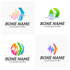 Set of Bone Joint Pulse Logo Design Inspiration, Bone Health logo design concept, Bone Treatment logo template vector, Creative icon