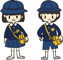 幼稚園の制服の男の子と女の子