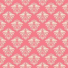 Floral seamless pattern. Beige design on pink background