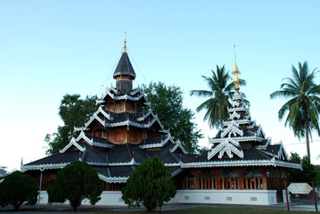 Naklejka premium Wooden pagoda in northern of Thailand