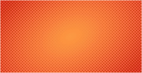 Dotted halftone red orange background or pop art gradient backdrop vector illustration, horizontal background with dots texture as retro effect image