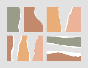 Set of Torn Paper Pieces isolated on grey background. Vector illustration.