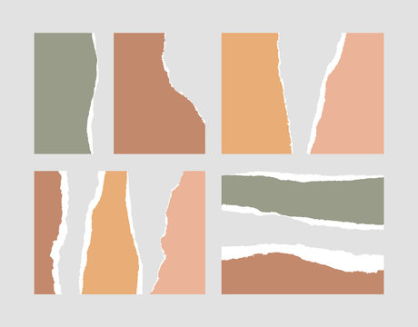 Set Of Torn Paper Pieces Isolated On Grey Background. Vector Illustration.