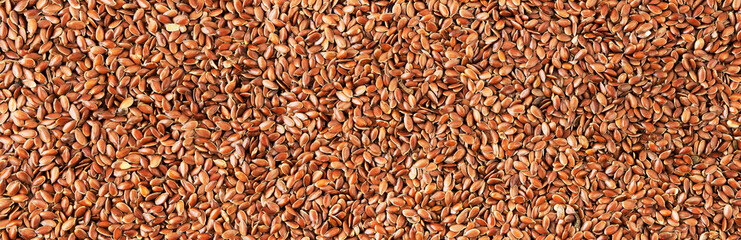 Flaxseed background and texture. Panorama. View from above.