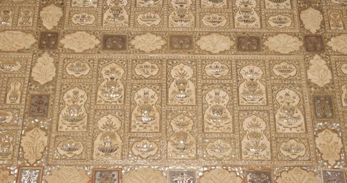 Wall of the Mirror Room Inside Sheesh Mahal in Amer (Amber) Fort