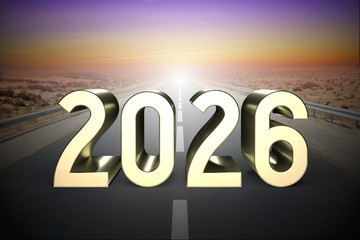 2026 concept, road - 3D rendering - obrazy, fototapety, plakaty